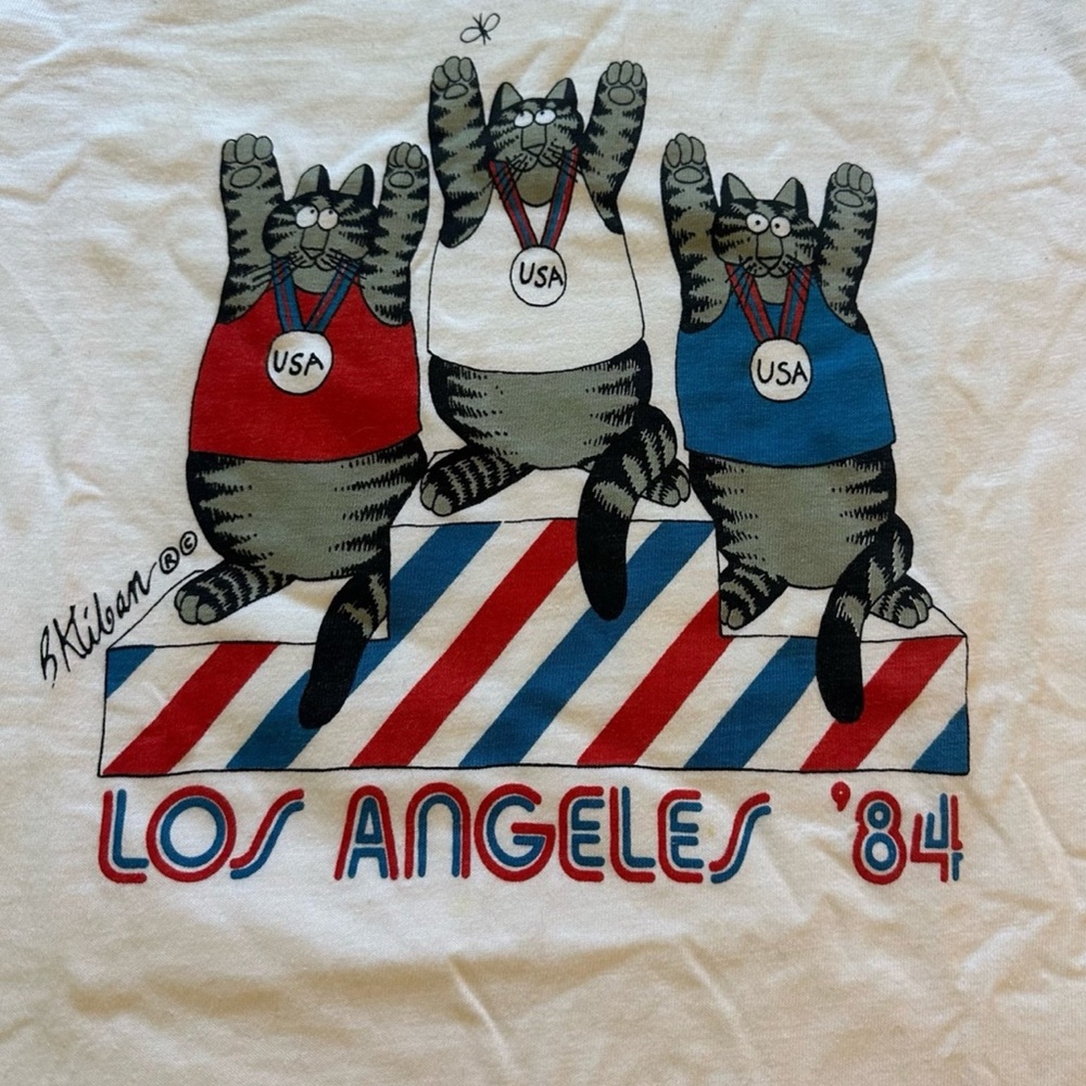 Vintage 80s Crazy Shirts B. Kilban Los Angeles 1984 Olympics Cat T-Shirt Small - Picture 12 of 12